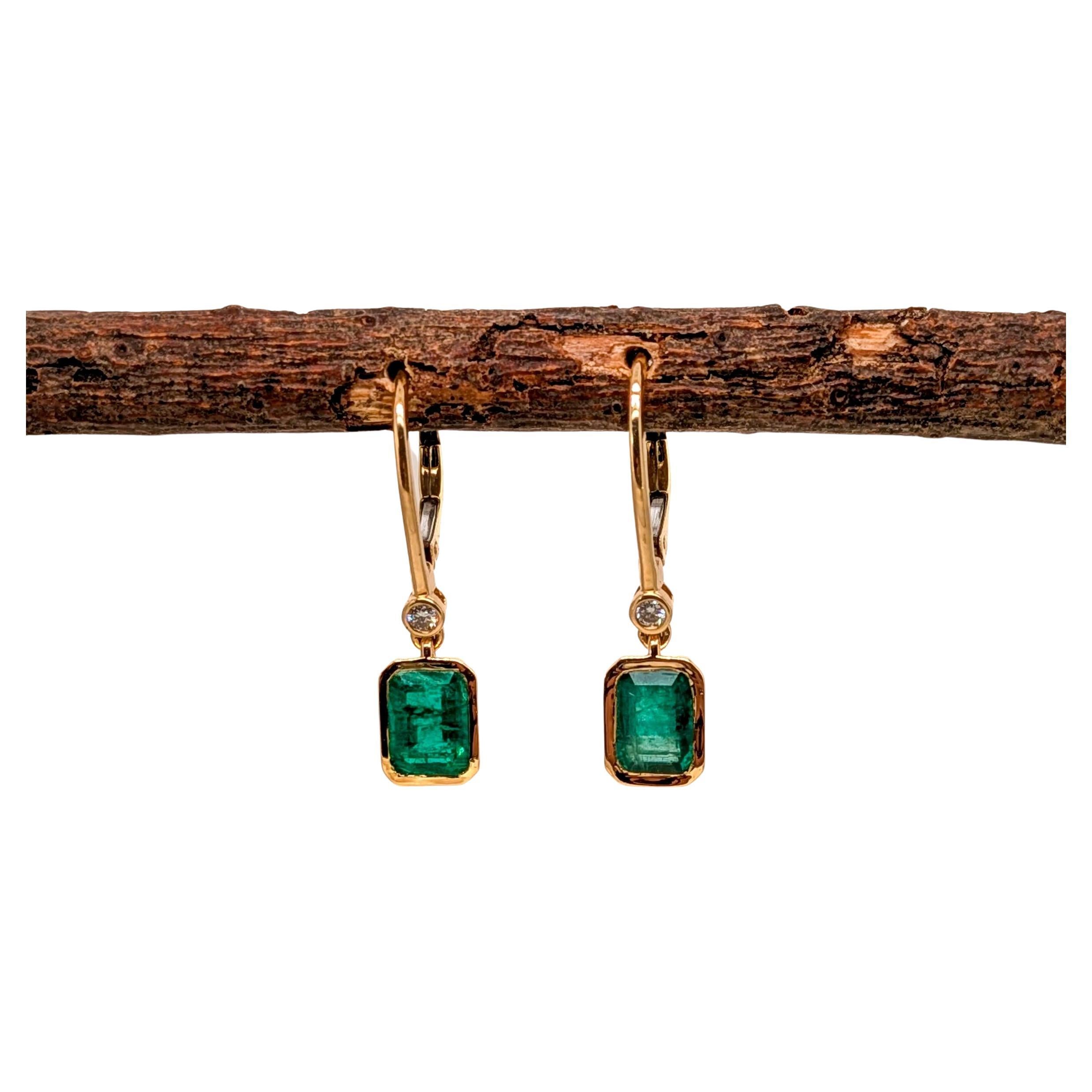 2.35cts Emerald Diamond Hoop Earrings in 14K Gold  Emerald Cut 7x5mm
