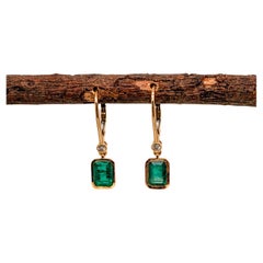 2,35 Karat Smaragd-Diamant-Creolen aus 14K Gold  Smaragdschliff 7x5 mm
