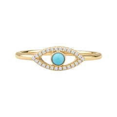 0.07ctw Round Diamond and Turquoise Evil Eye Ring, 14kt Yellow Gold