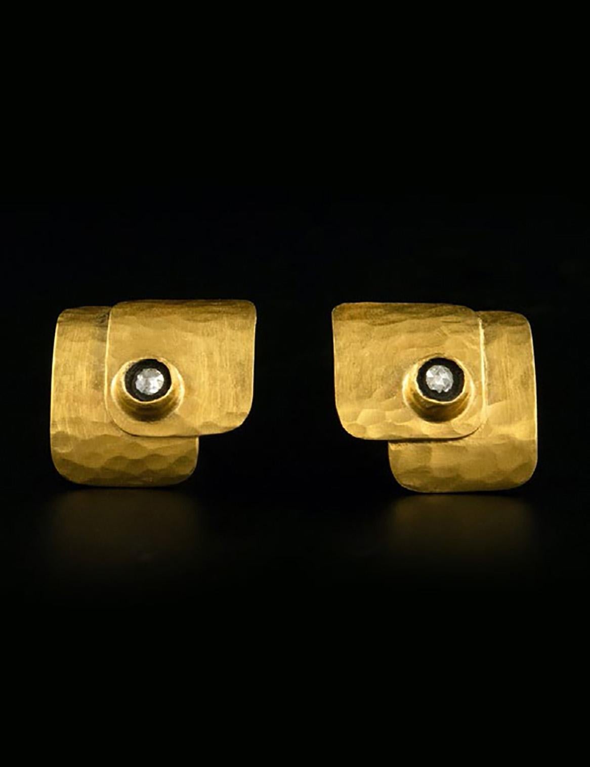 Byzantine 0.08 Carat Diamond, 24K Yellow Gold Classic Kurtulan Earrings, by Kurtulan For Sale