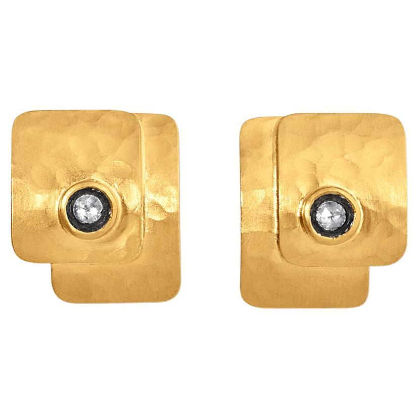 Kurtulan, boucles d'oreilles classiques en or jaune 24 carats et diamants 0,08 carat, par Kurtulan