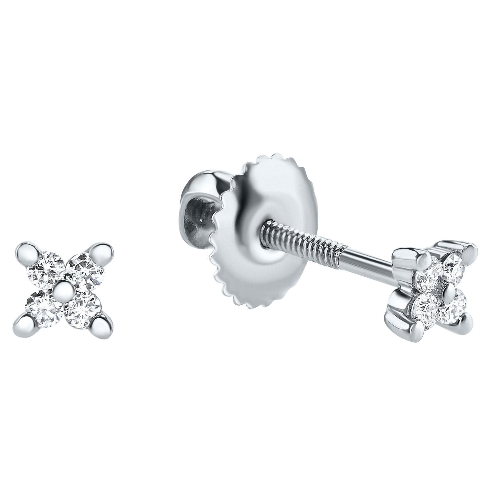 Clous d'oreilles en forme de X en or blanc 14 carats avec diamants de 0,08 carat, Shlomit Rogel