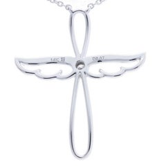 0.08 Carat Diamonds Wing Cross Necklace in 18K White Gold