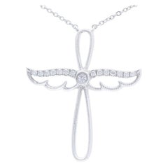 Ohrkreuz-Halskette aus 18 Karat Weißgold mit 0,08 Karat Diamanten