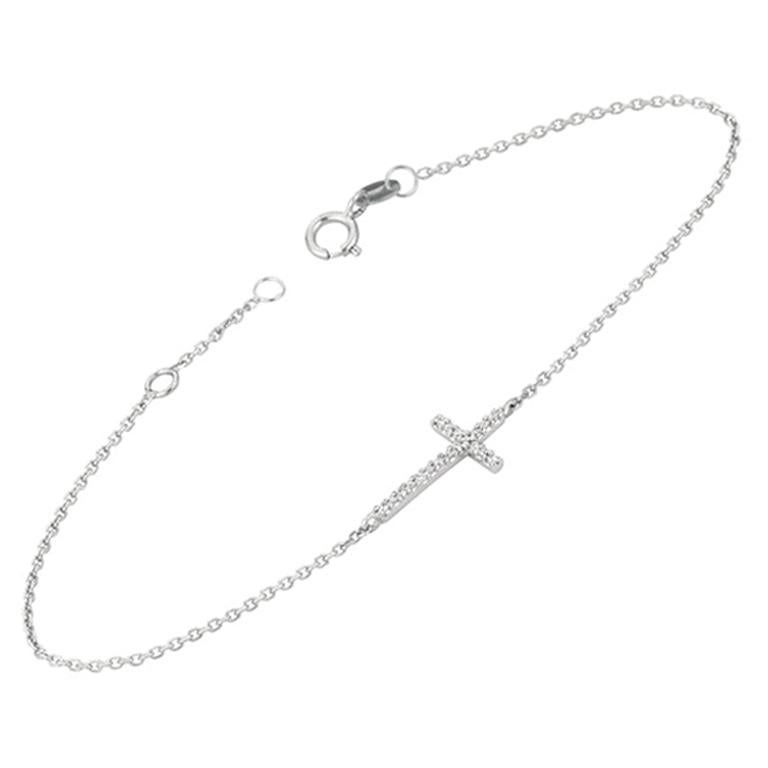 0,08 Karat natürlicher Diamant Kreuz-Armband G SI 14 Karat Weißgold