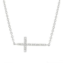 0.08 Carat Natural Diamond Cross Necklace 14K White Gold G SI