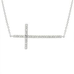 0.08 Carat Natural Diamond Cross Necklace 14K White Gold G SI