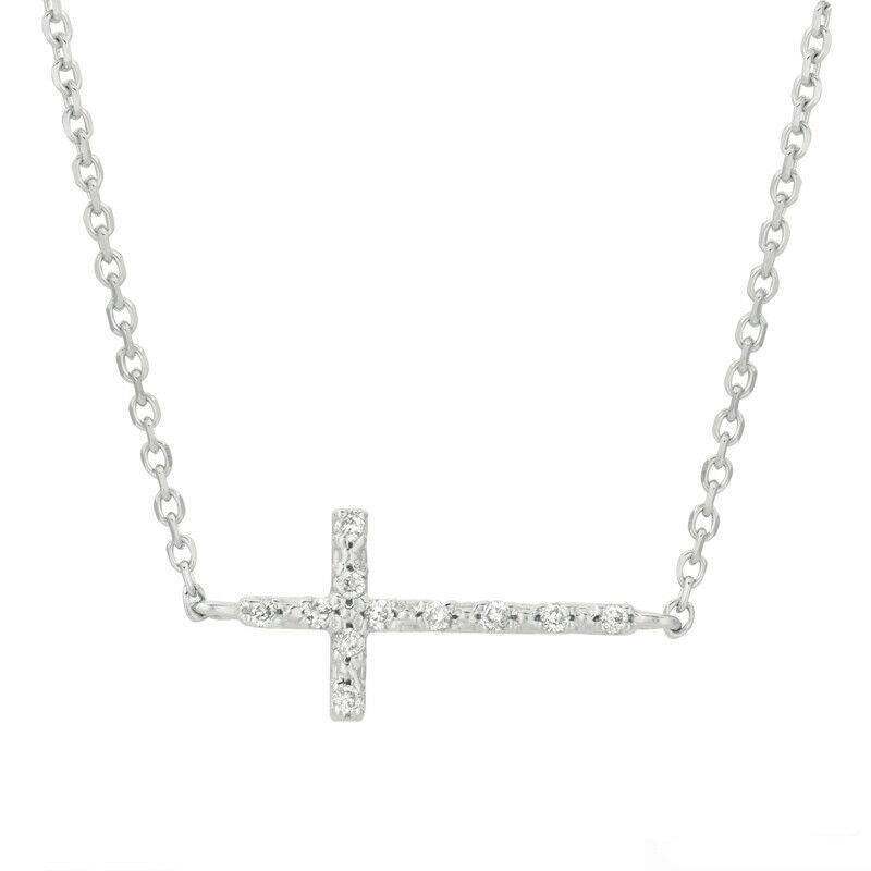 0,08 Karat natürlicher Diamant-Kreuz-Halskette 14K Weißgold G SI (Zeitgenössisch) im Angebot