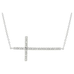 Collier croix en or blanc 14 carats avec diamants naturels de 0,08 carat G SI