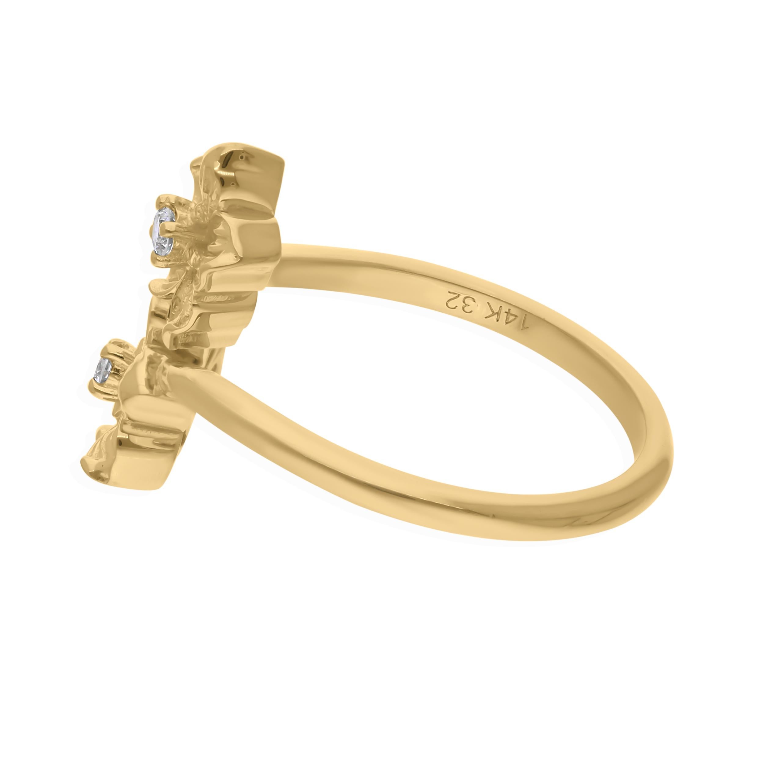 Modern 0.08 Carat SI/H Round Brilliant Diamond Wrap Flower Ring 14 Karat Yellow Gold For Sale