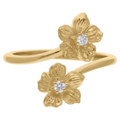 0,08 Quilates SI/H Diamante Brillante Redondo Anillo Flor Envolvente Oro Amarillo 14 Kilates