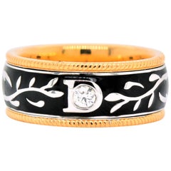 0.08 Carat White Diamond Enamel Floral Motif Ring Set in 18 Karat Yellow Gold 0.08 Carat White Diamond Enamel Floral Motif Ring Set in 18 Karat Yellow Gold