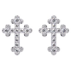 0.08 CTW Diamond Cross Stud Earrings in 14K Gold, VS+ Natural Diamond Earrings