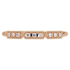0.08 CTW Diamond Pavé Milgrain Stacking Ring in 14K Gold, SI1+ Art Deco Band