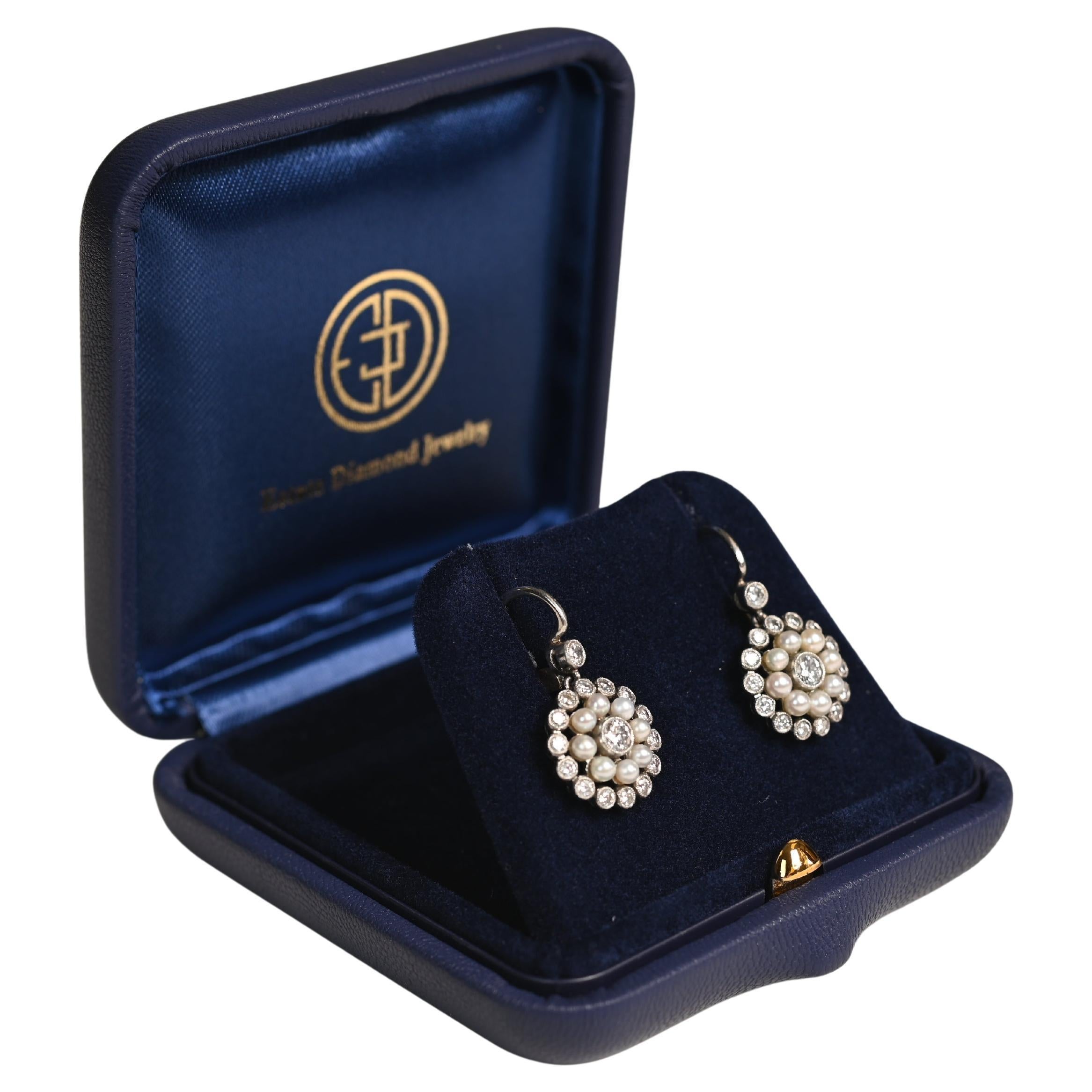 Diamond (Approx 0.08-Carats) and Pearls Double Halo Earrings, 18K Yellow Gold
