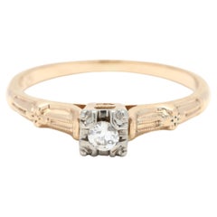 0.08ct Retro Diamond Engagement Ring, 14K 18K Yellow Gold, Ring Size 4.5