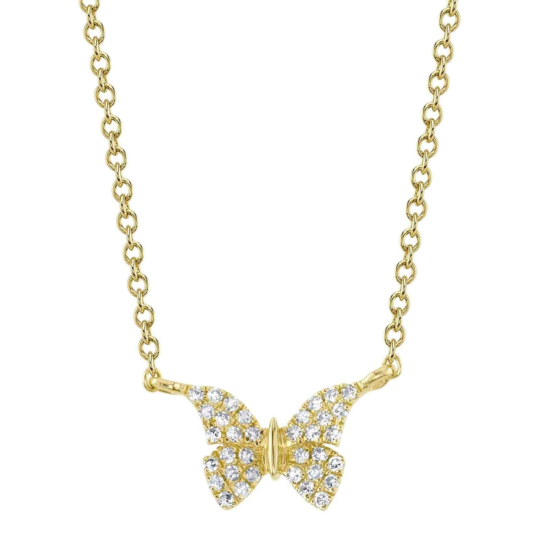 0.08ct Round Brilliant Cut Diamond Butterfly Necklace For Sale