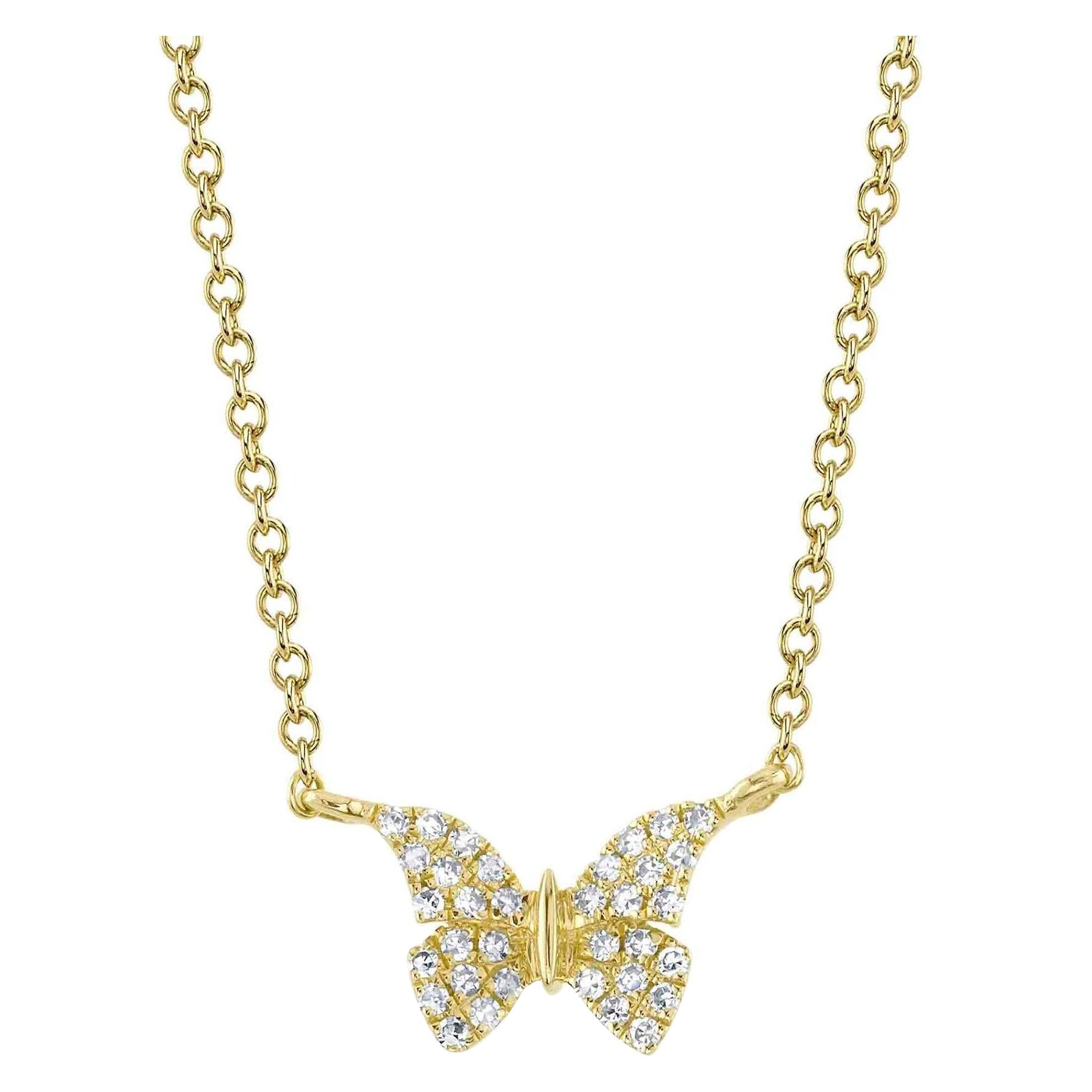 Collier papillon en diamant à taille ronde et brillante de 0,08ct en vente