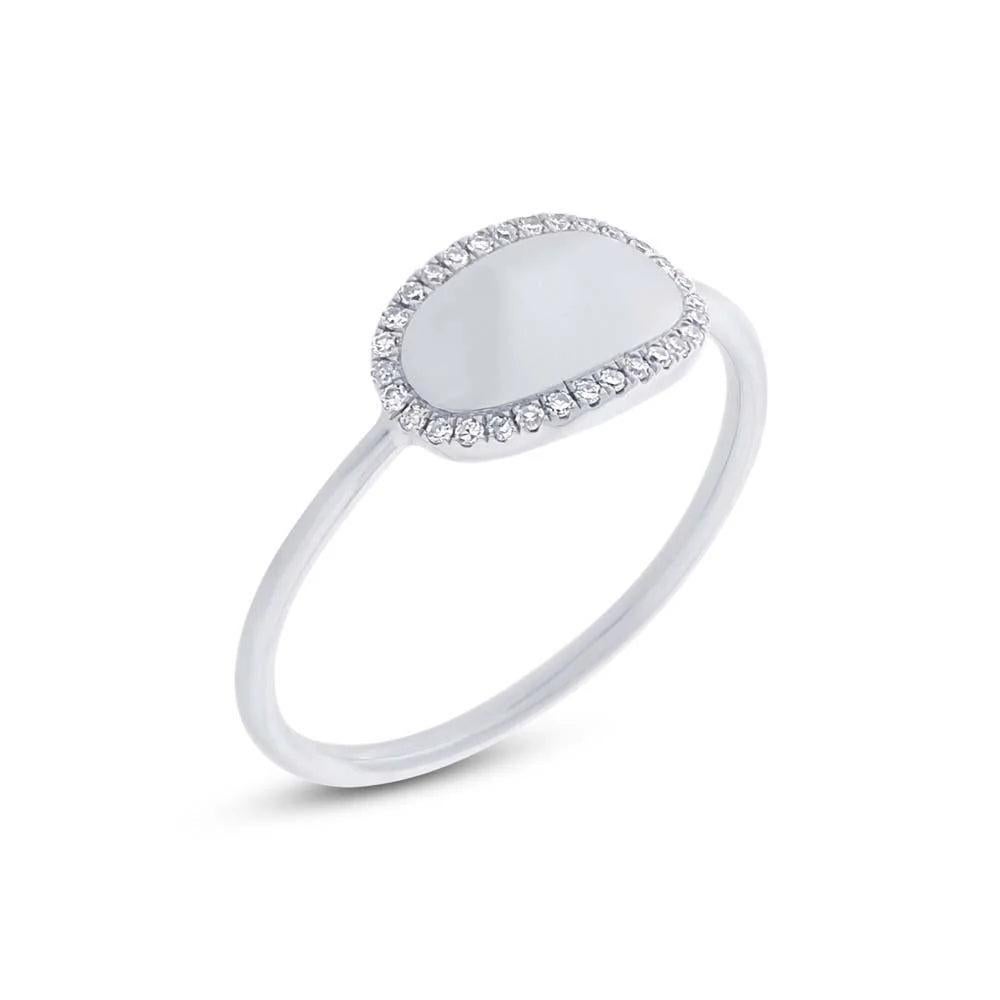 0.08ct Round Cut Diamond Signet Ring in 14k White Gold For Sale