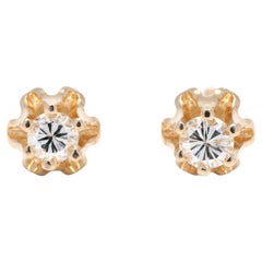 0.08ctw Diamond Tulip Stud earrings, 14K Yellow Gold, Length 4.15 MM, Vintage 