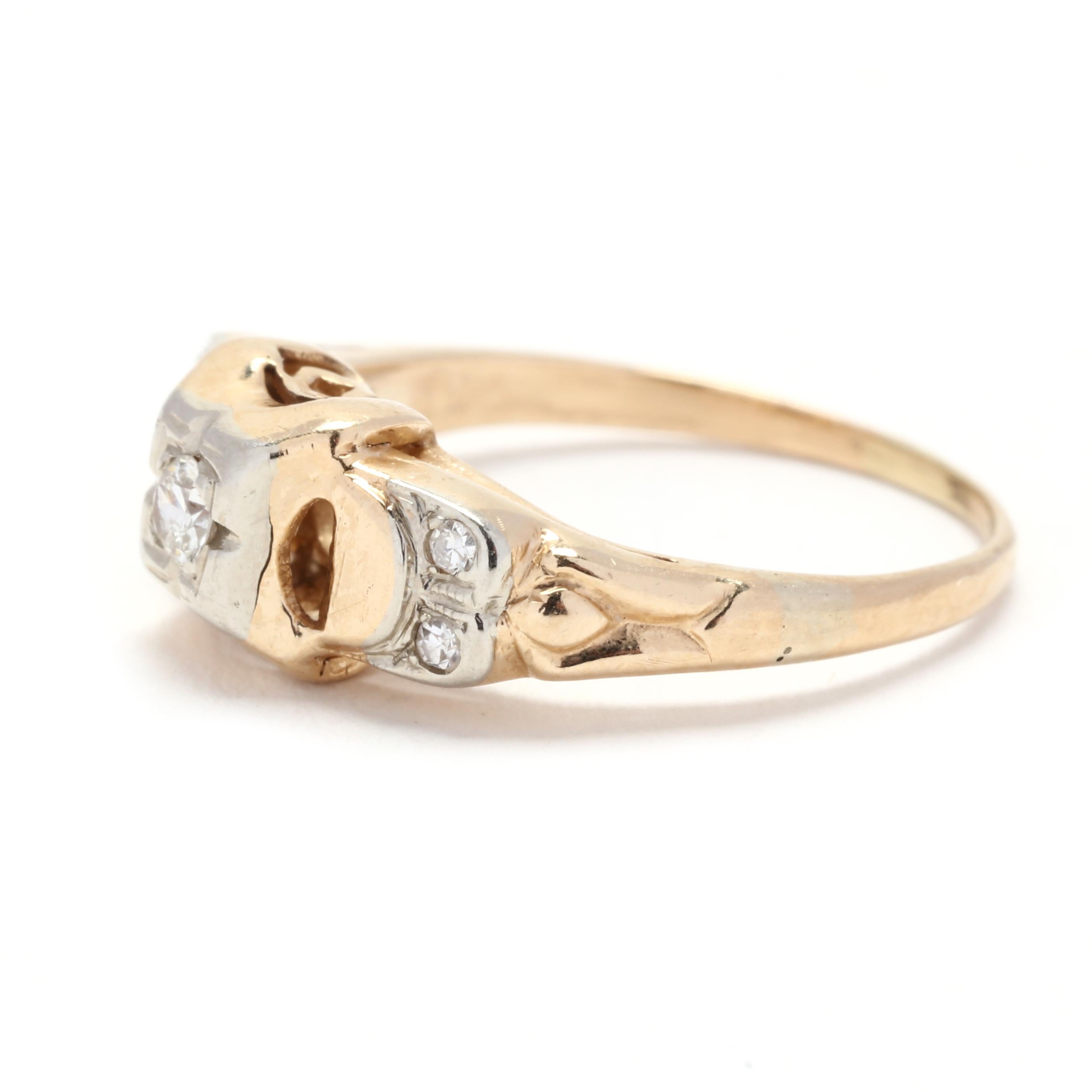 Single Cut 0.08ctw RetroDiamond Engagement Ring, 14K Yellow Gold, Ring Size 3.75, Stackable