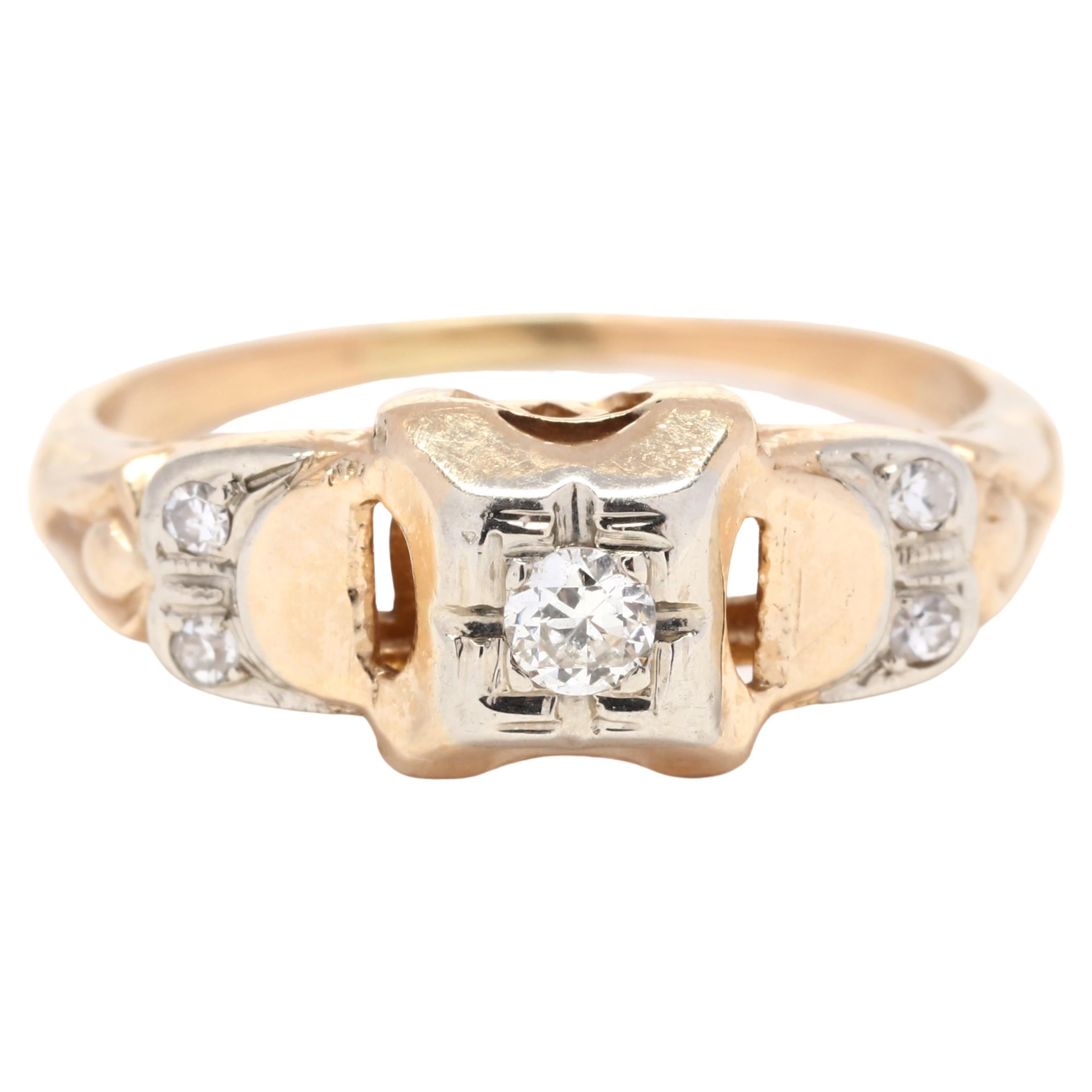 0.08ctw RetroDiamond Engagement Ring, 14K Yellow Gold, Ring Size 3.75, Stackable
