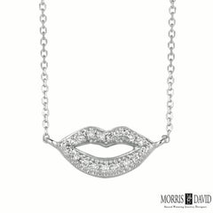0.09 Carat Natural Diamond Lips Necklace 14 Karat White Gold G SI Chain