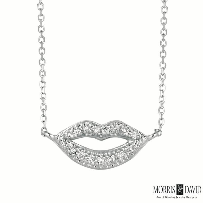 Collar Labios Diamante Natural 0,09 Quilates Oro Blanco 14 Kilates Cadena G SI Corte redondo en venta