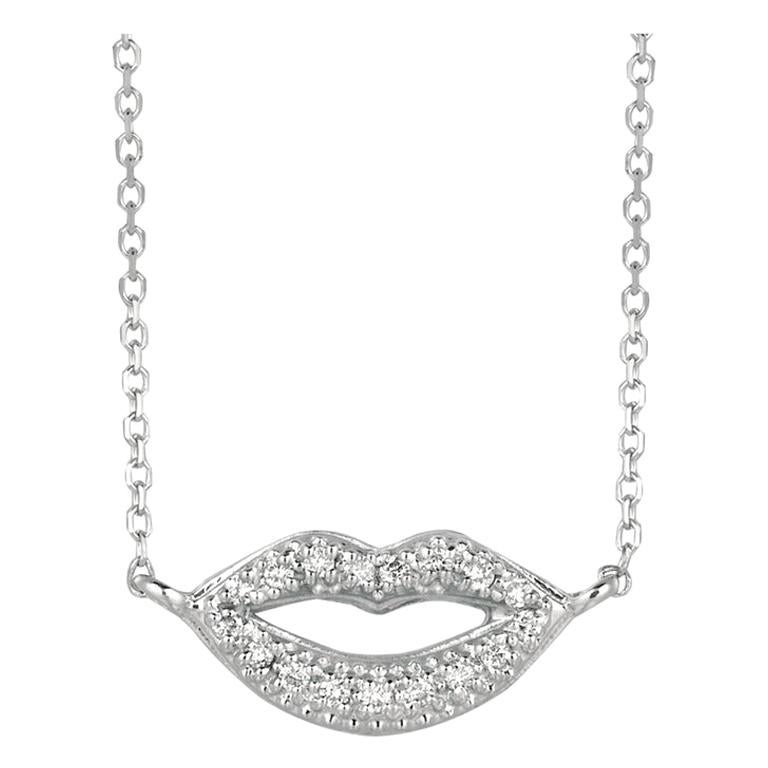 0.09 Carat Natural Diamond Lips Necklace 14 Karat White Gold G SI Chain