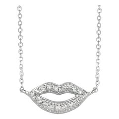 0.09 Carat Natural Diamond Lips Necklace 14 Karat White Gold G SI Chain