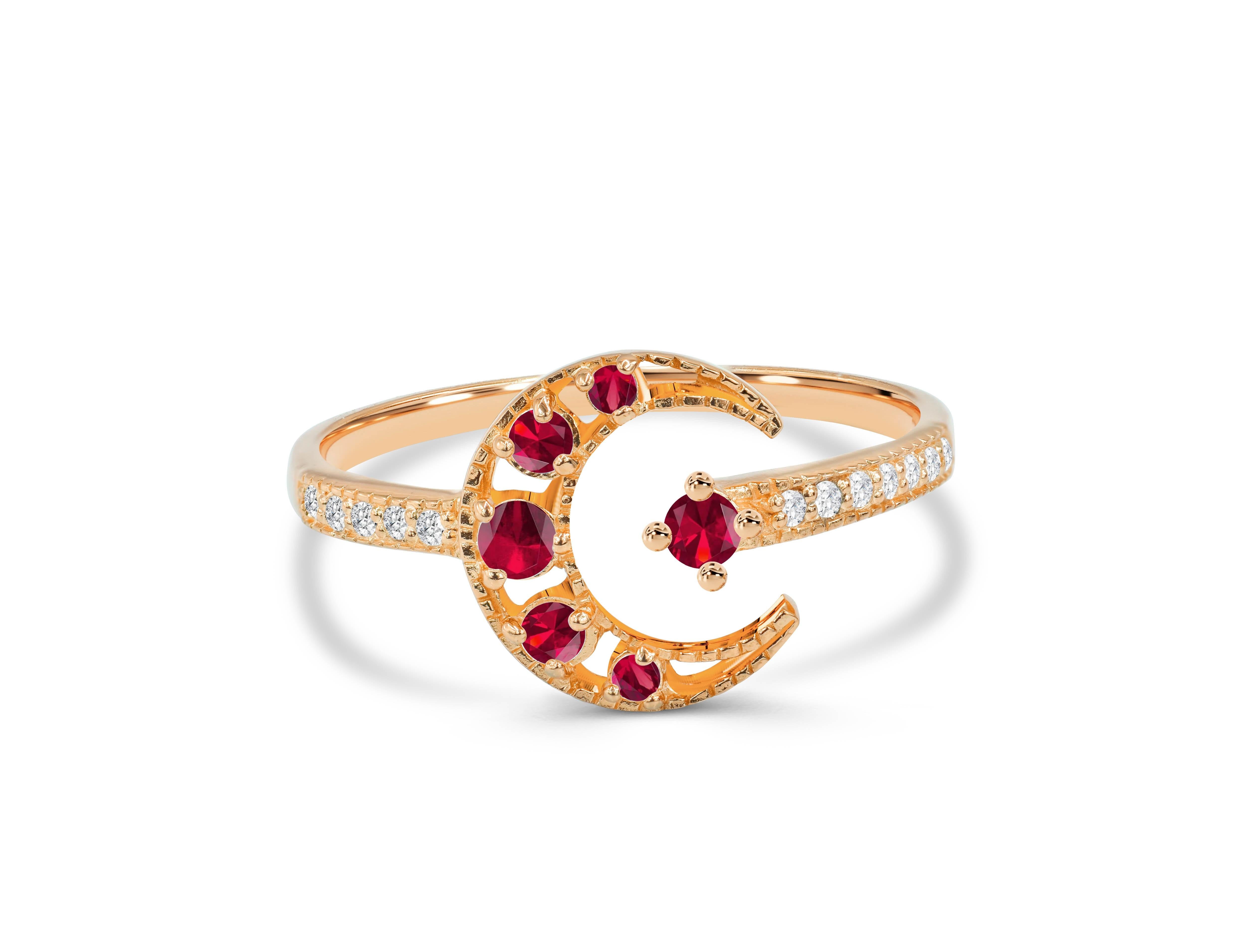 For Sale:  0.31 Ct Emerald, Ruby and Sapphire Crescent Moon Diamond Ring in 14K Gold 2