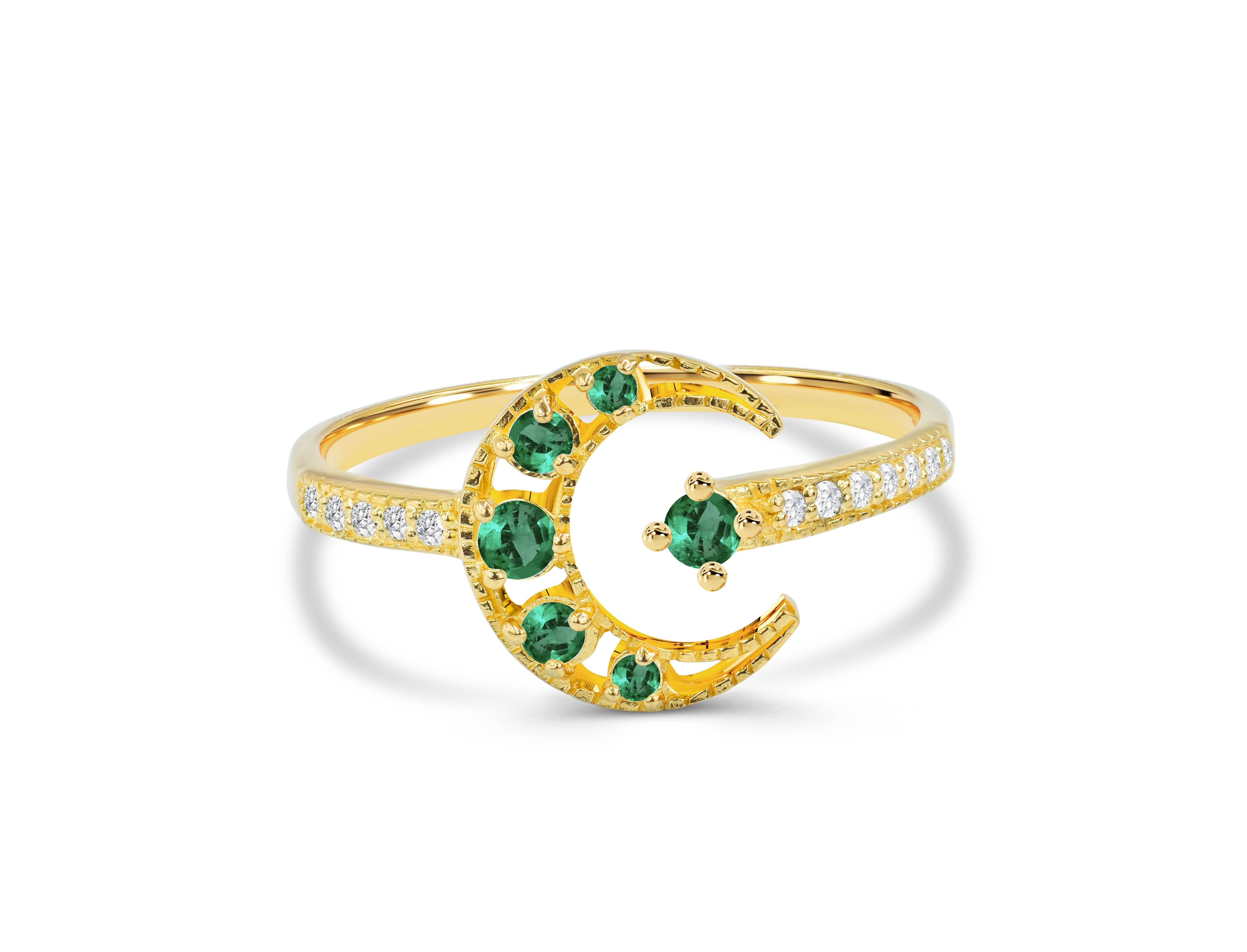 For Sale:  0.31 Ct Emerald, Ruby and Sapphire Crescent Moon Diamond Ring in 14K Gold 3