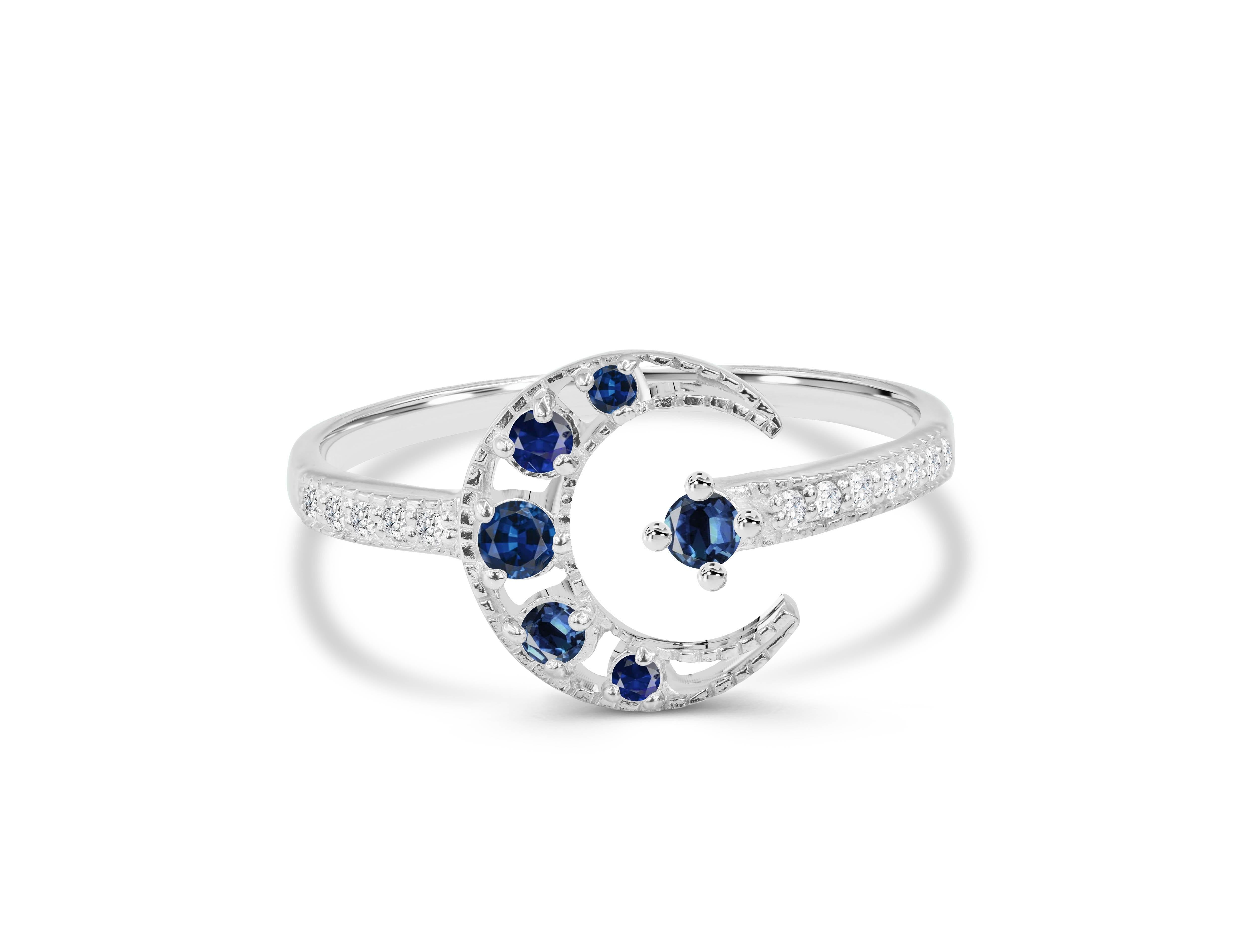 For Sale:  0.31 Ct Emerald, Ruby and Sapphire Crescent Moon Diamond Ring in 14K Gold 4