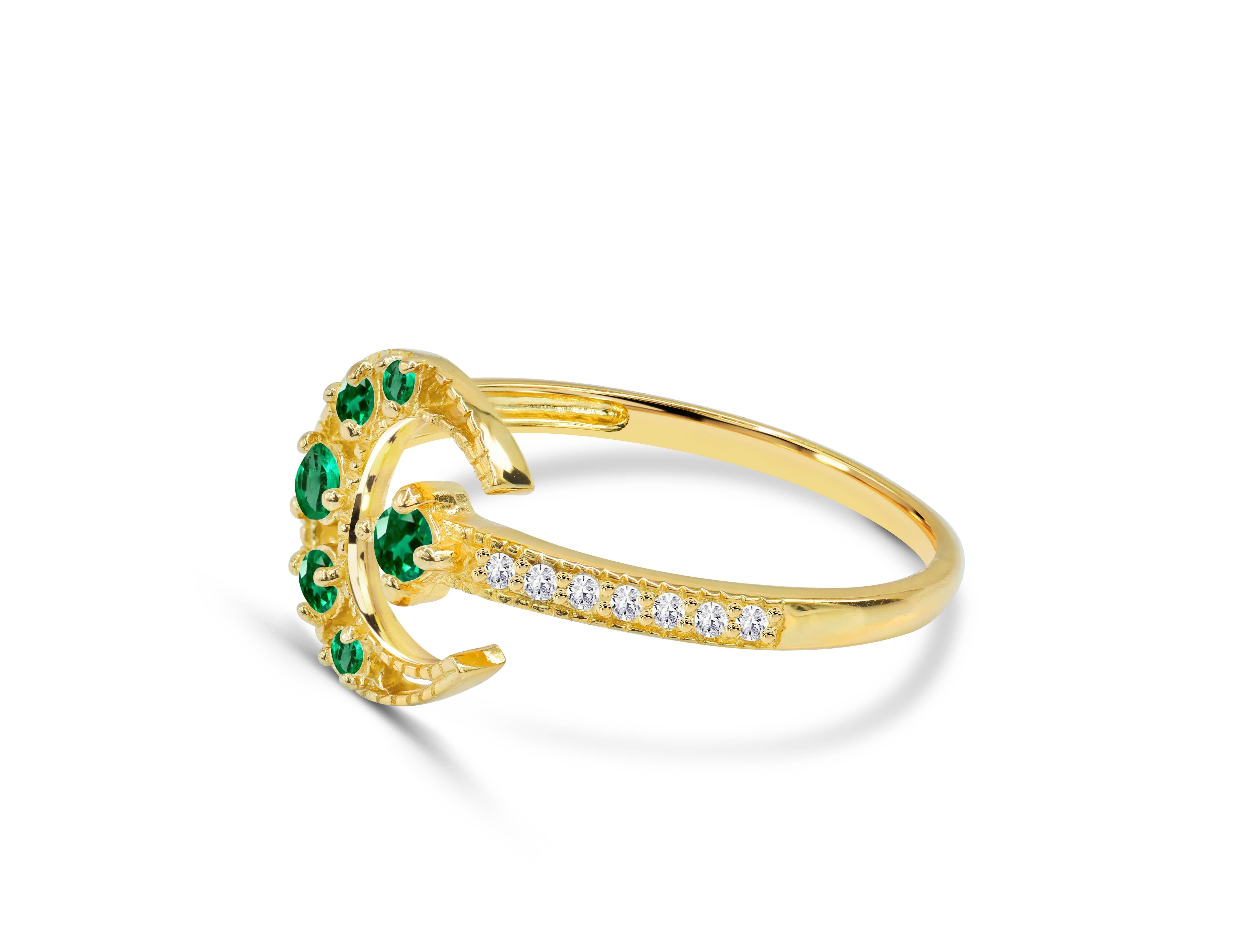 For Sale:  0.31 Ct Emerald, Ruby and Sapphire Crescent Moon Diamond Ring in 14K Gold 5