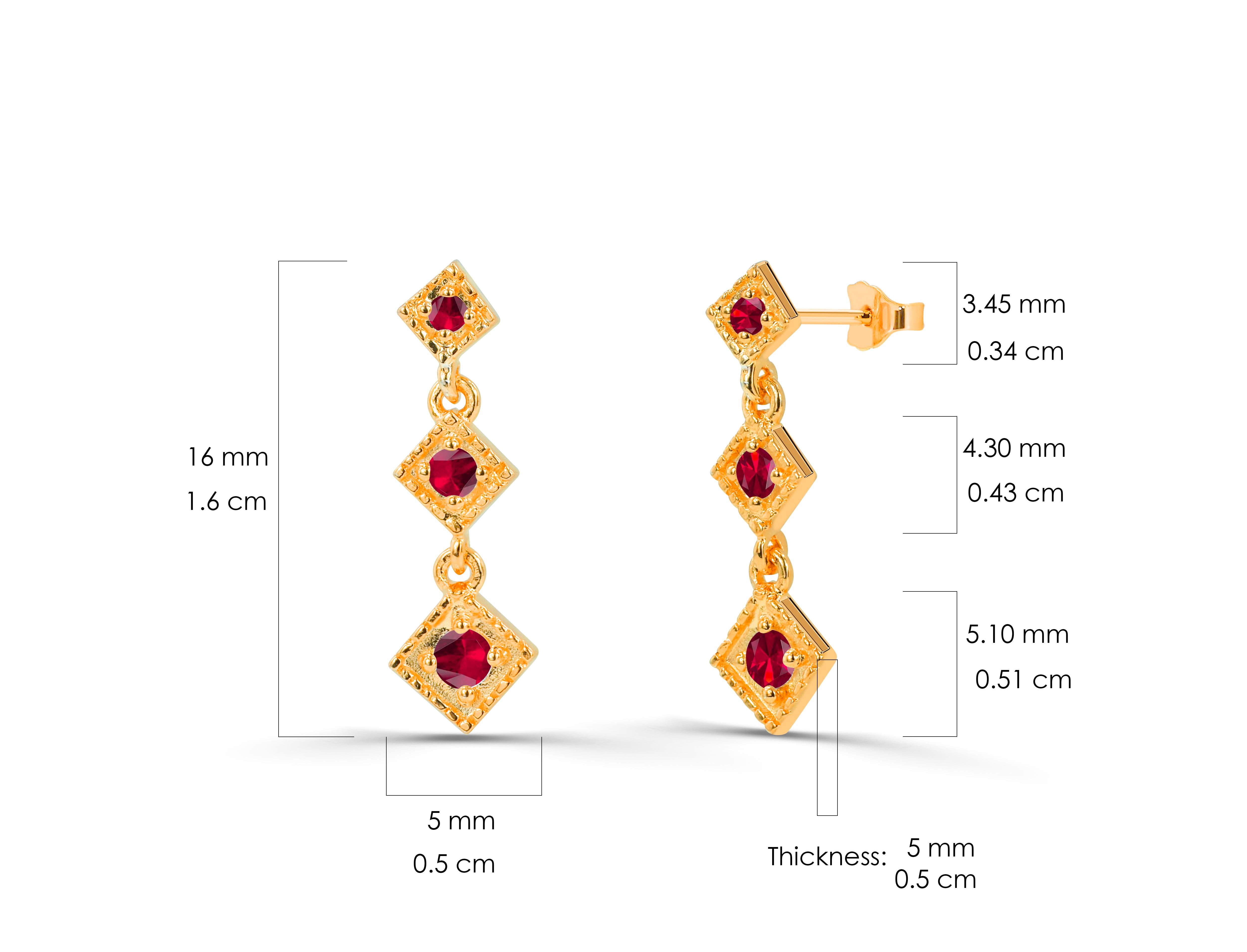 0.09 Ct Stone Emerald, Ruby and Sapphire Studs Earrings in 14K Gold For Sale 4