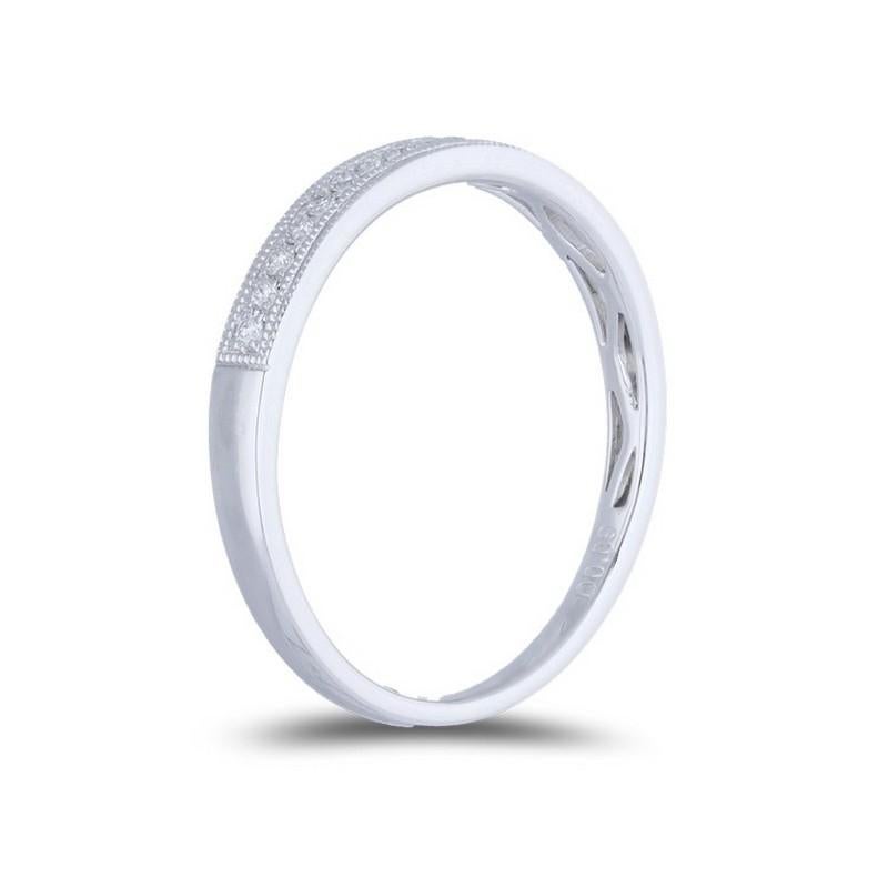 Round Cut 0.09 ctw Diamond Wedding Band 1981 Classic Collection Ring in 14K White Gold For Sale