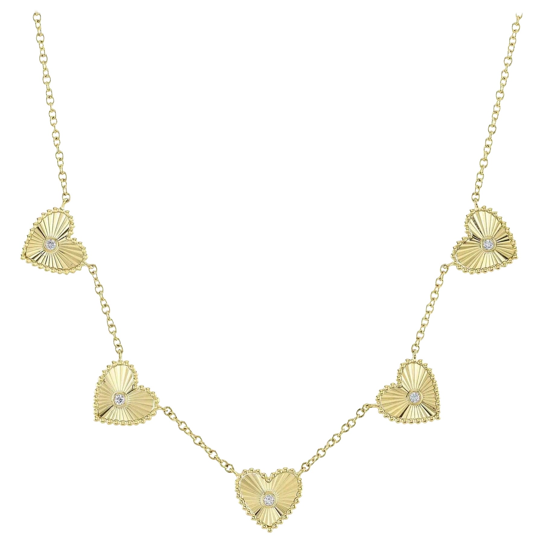 0.09 Round Brilliant Cut Diamond Fluted Heart Necklace