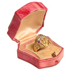 Diamond and Ruby (Approx. 0.2-Carats) Tribal Ring, 18K Yellow Gold