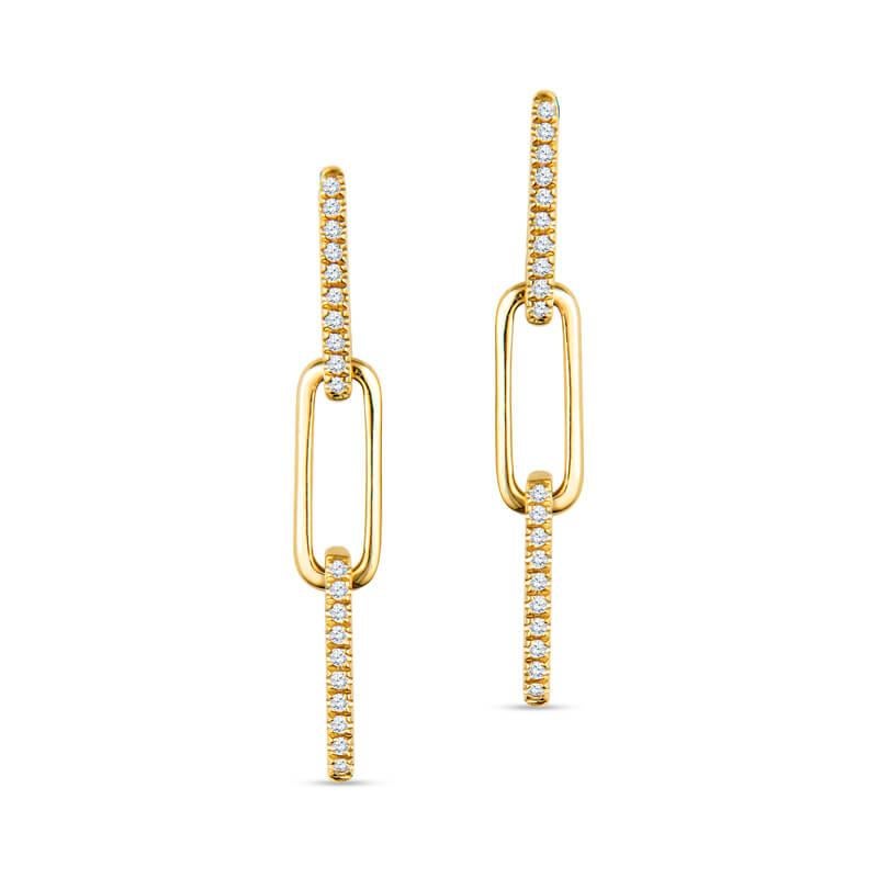 Round Cut 0.09ctw Diamond Link Drop Earrings, 14k Yellow Gold For Sale