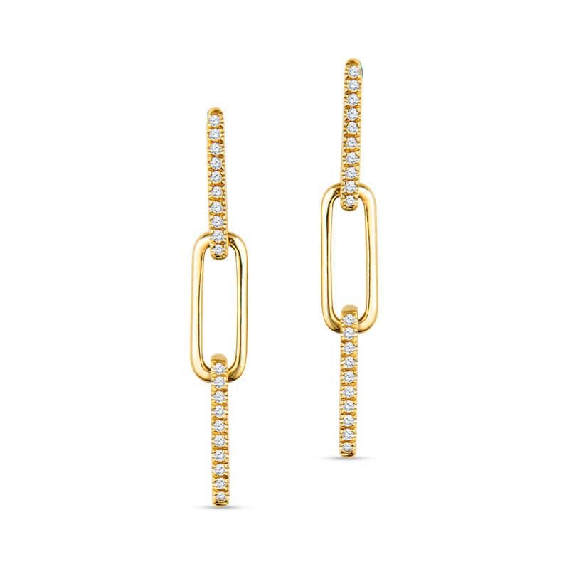 Round Cut 0.09ctw Diamond Link Drop Earrings, 14k Yellow Gold
