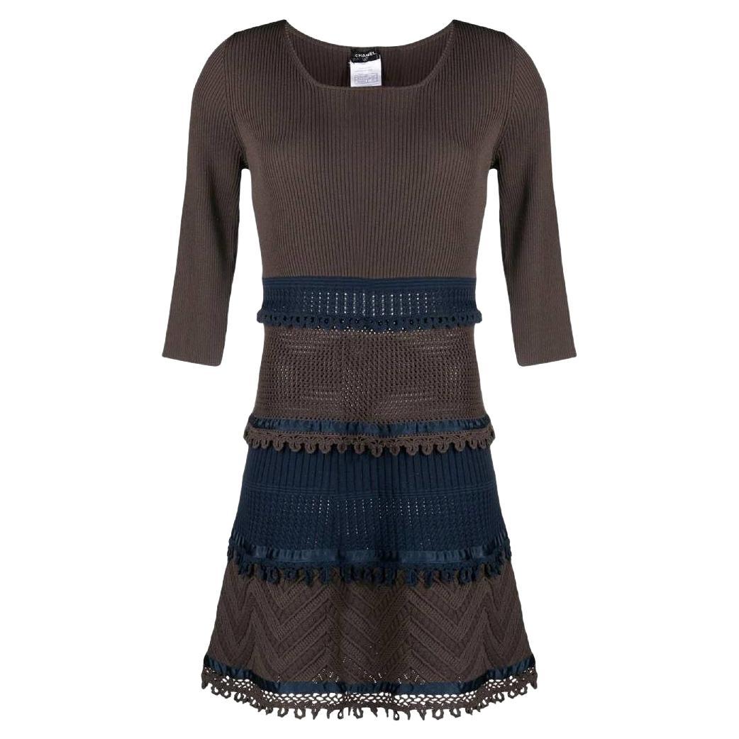 00s Chanel Vintage Brown and Blue Crocheted Dress