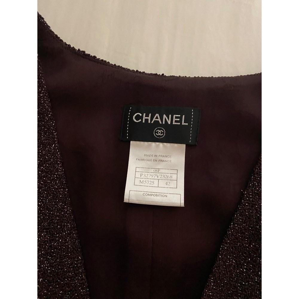 00s Chanel Vintage burgundy jumpsuit with silver lurex thread For Sale 1