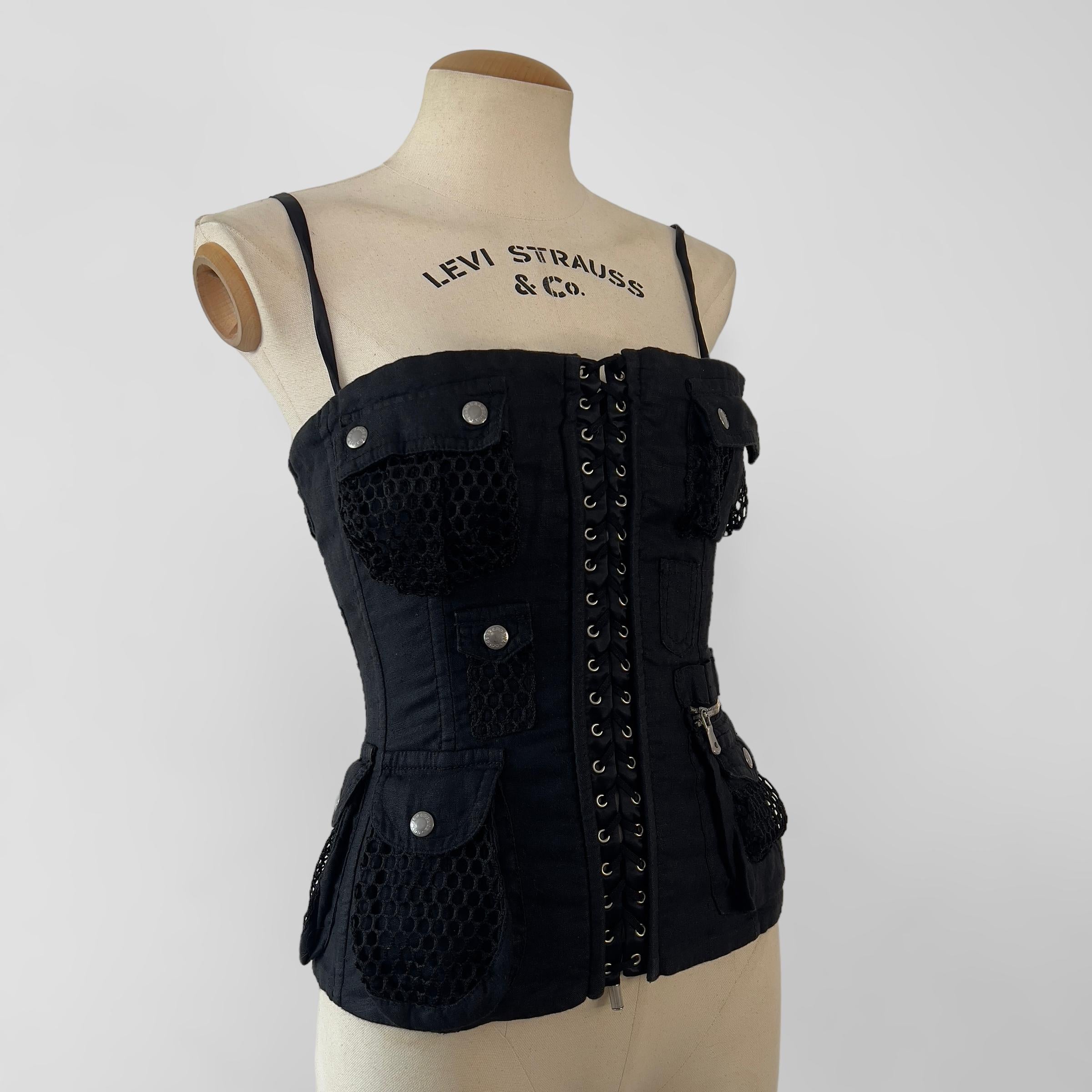 Black 00’s Dolce & Gabbana cargo pocket corset For Sale