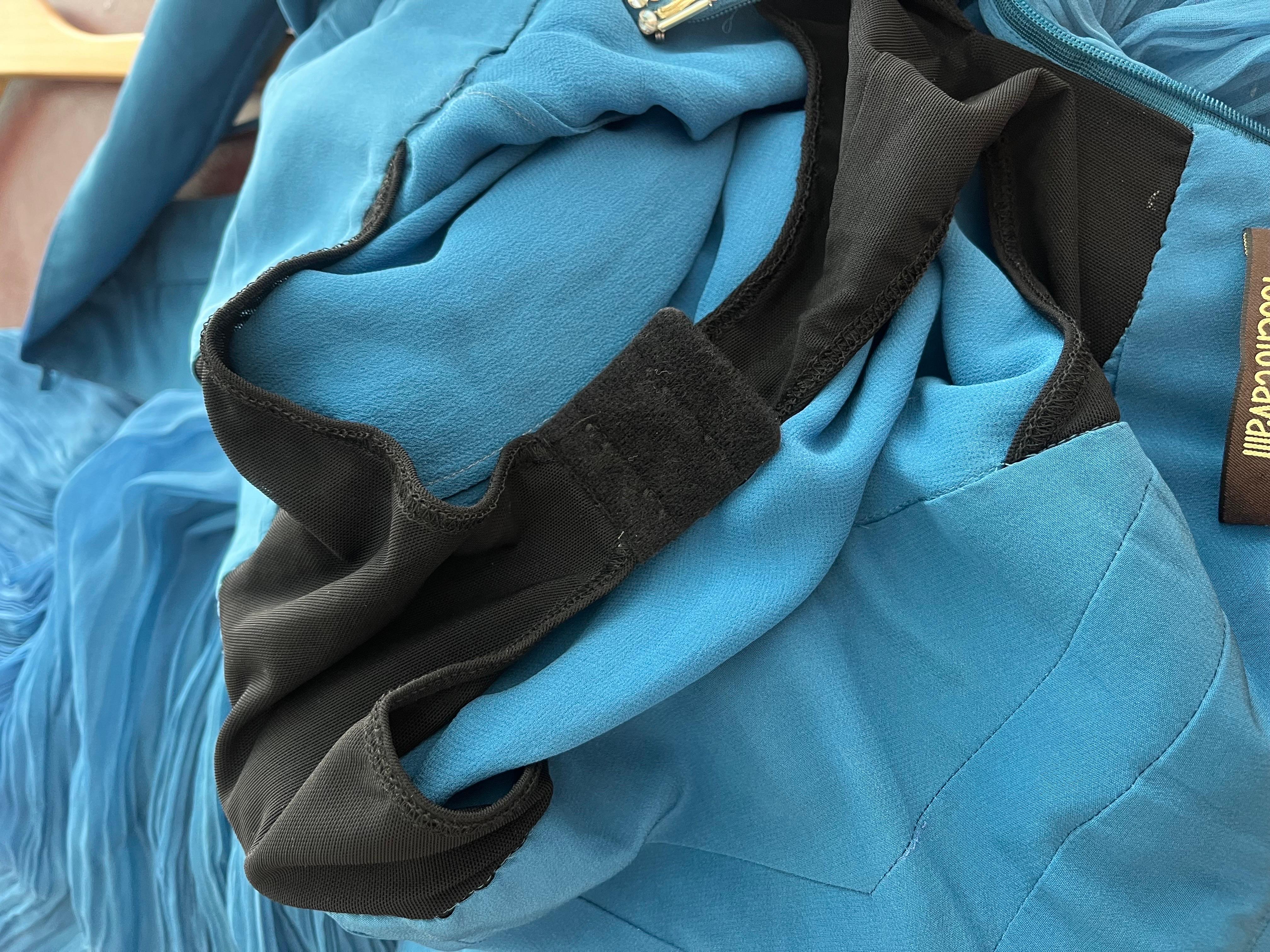 00's Roberto Cavalli Blue Chiffon Beaded Silk Dress For Sale 6