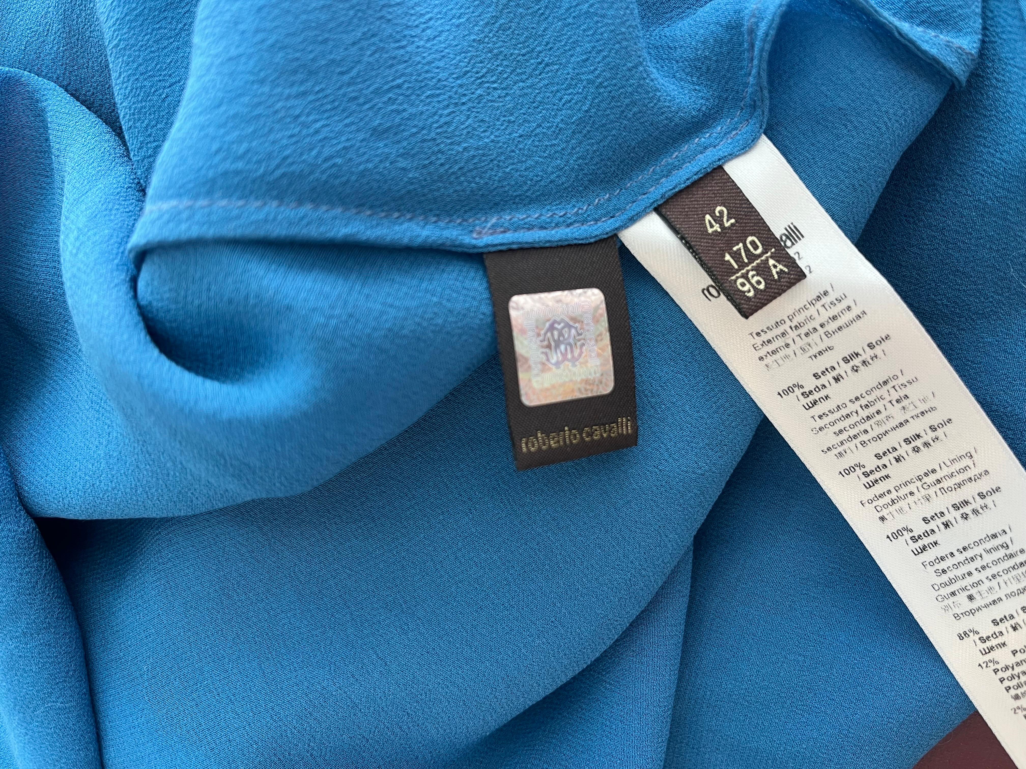 00's Roberto Cavalli Blue Chiffon Beaded Silk Dress For Sale 7
