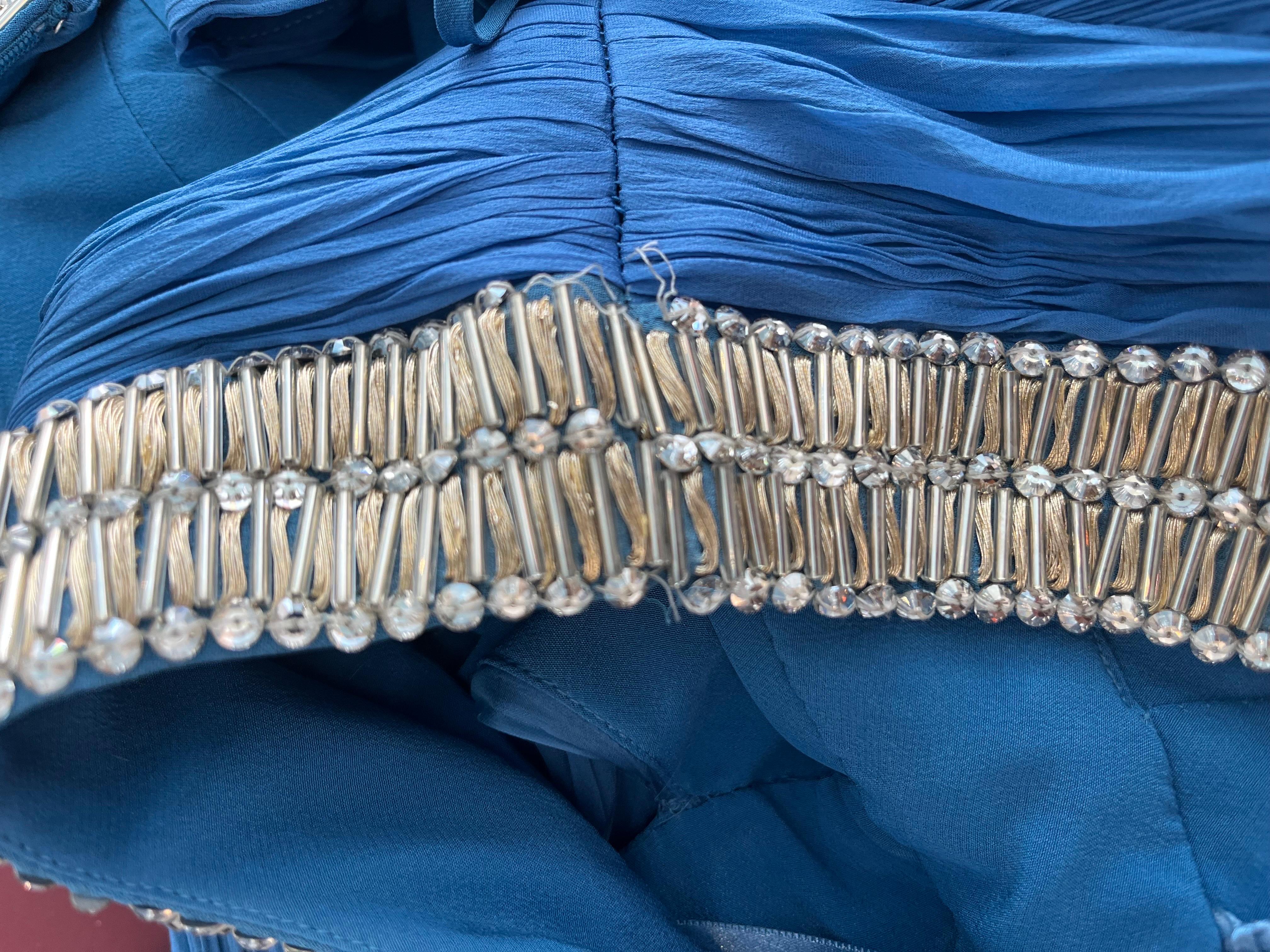 00's Roberto Cavalli Blue Chiffon Beaded Silk Dress For Sale 9
