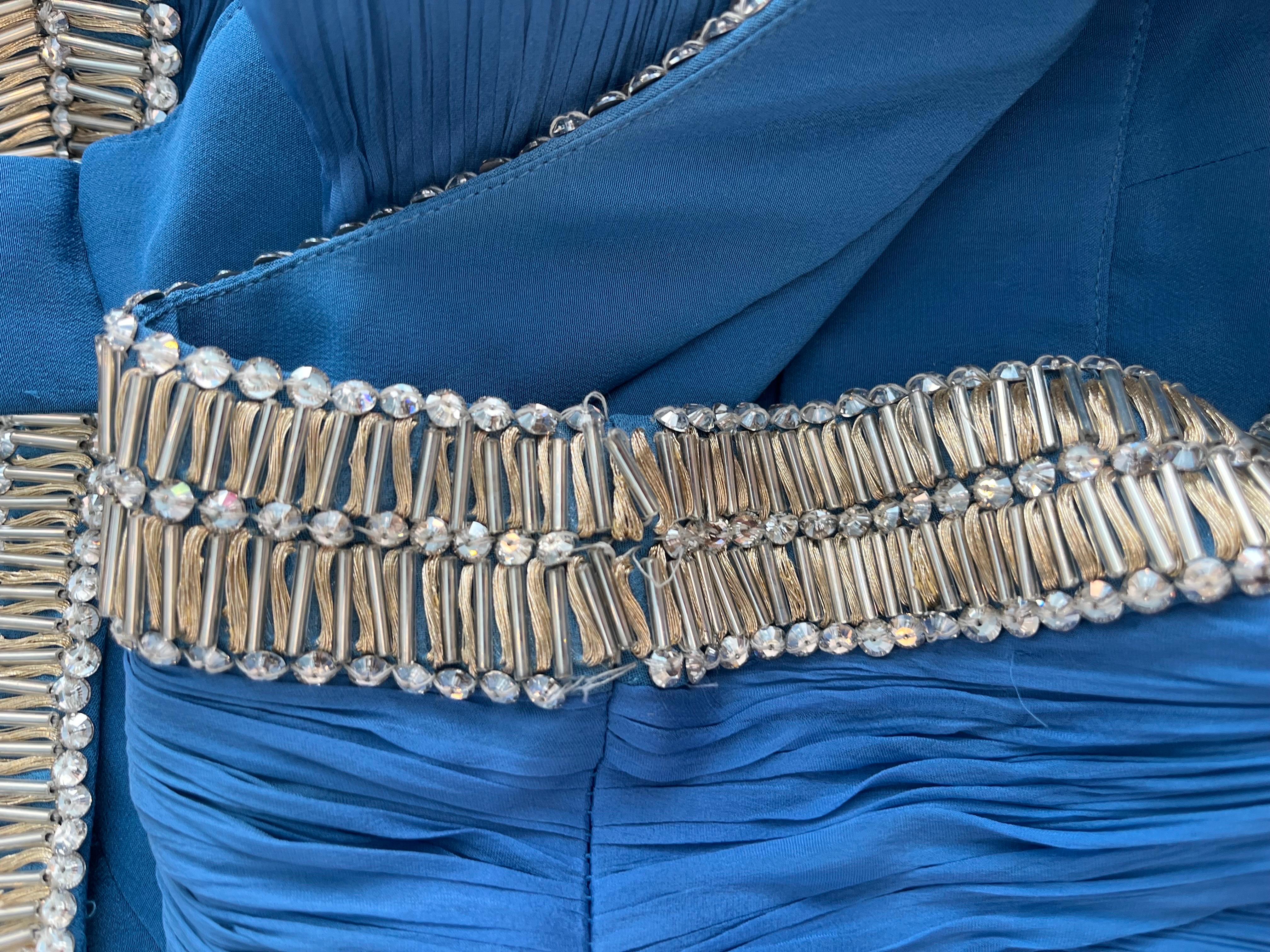 00's Roberto Cavalli Blue Chiffon Beaded Silk Dress For Sale 10