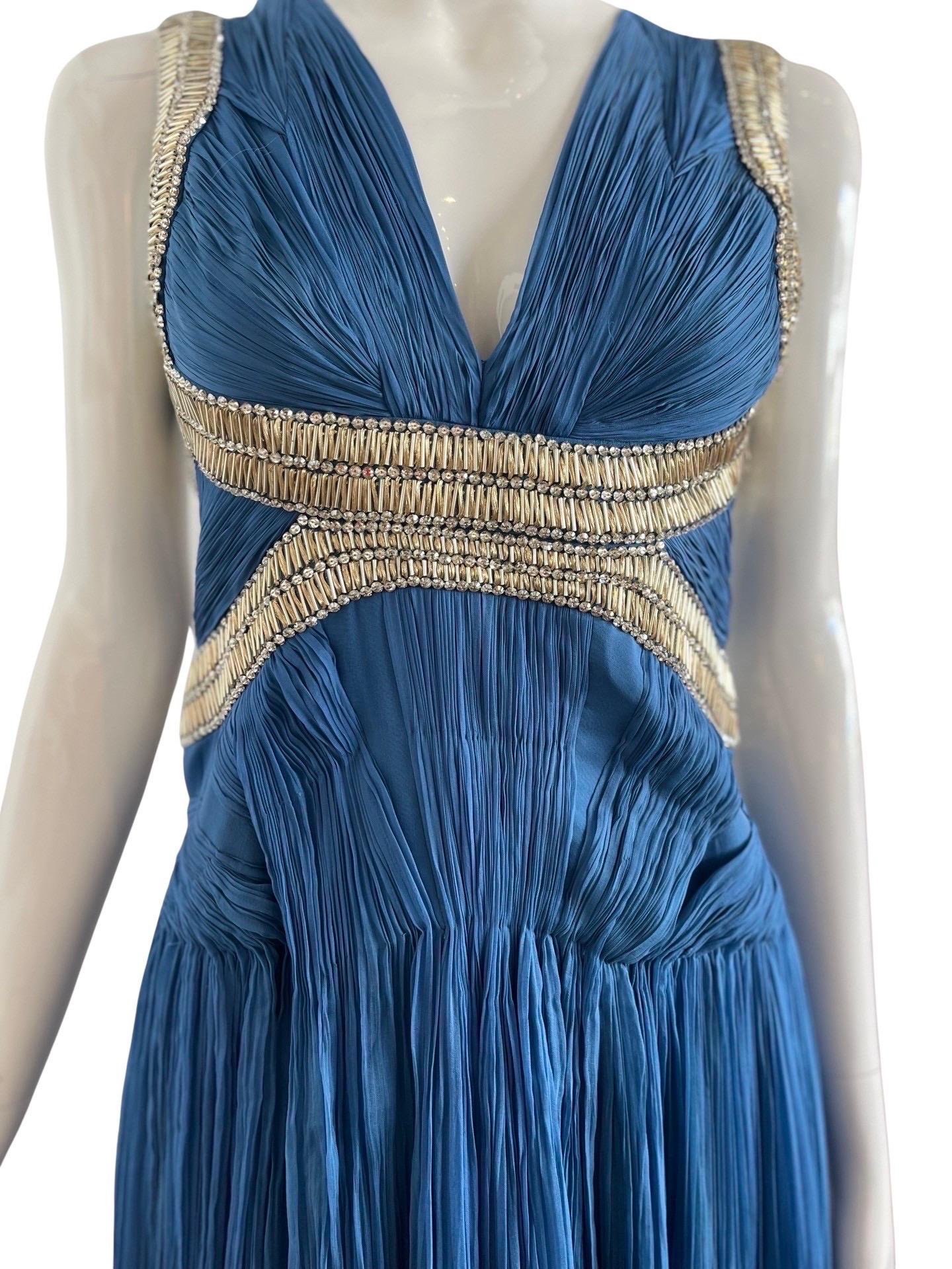 Women's 00's Roberto Cavalli Blue Chiffon Beaded Silk Dress For Sale