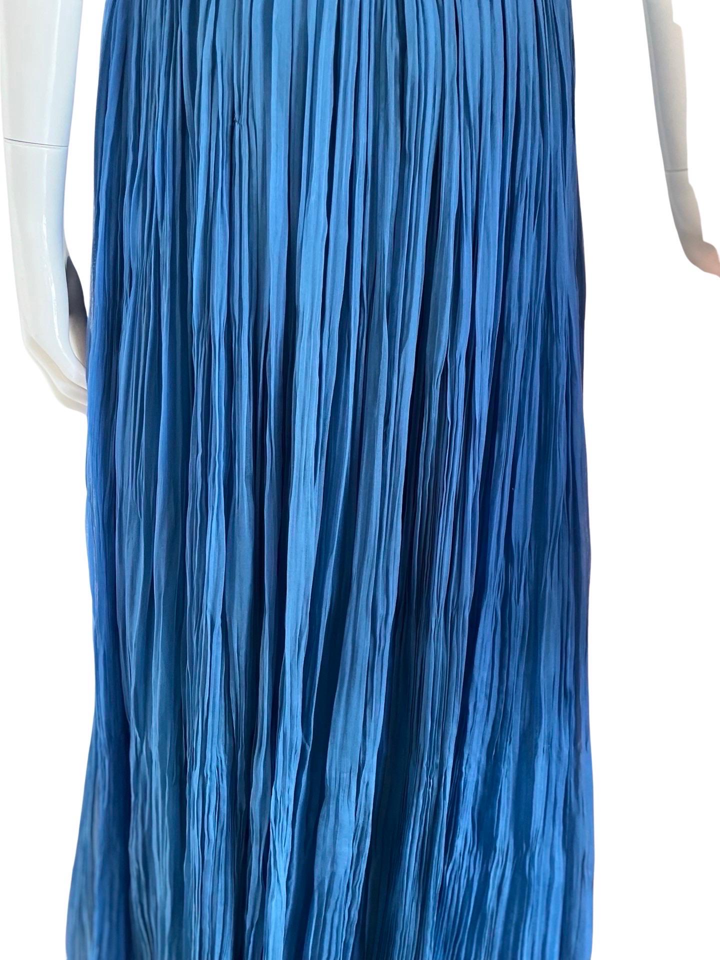 00's Roberto Cavalli Blue Chiffon Beaded Silk Dress For Sale 1