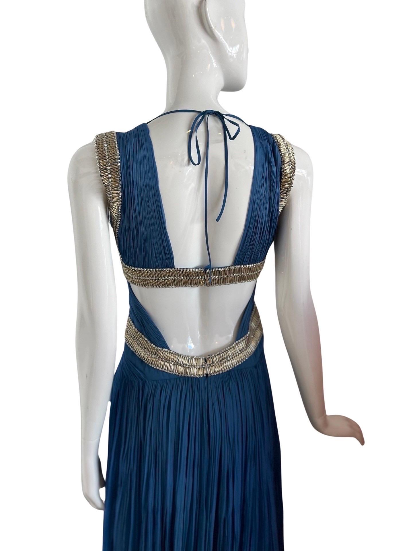 00's Roberto Cavalli Blue Chiffon Beaded Silk Dress For Sale 2